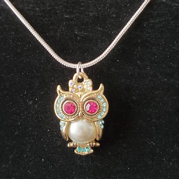Sparkling Owl  20" inch .925 Sterling Silver Necklace - Picture 1 of 4
